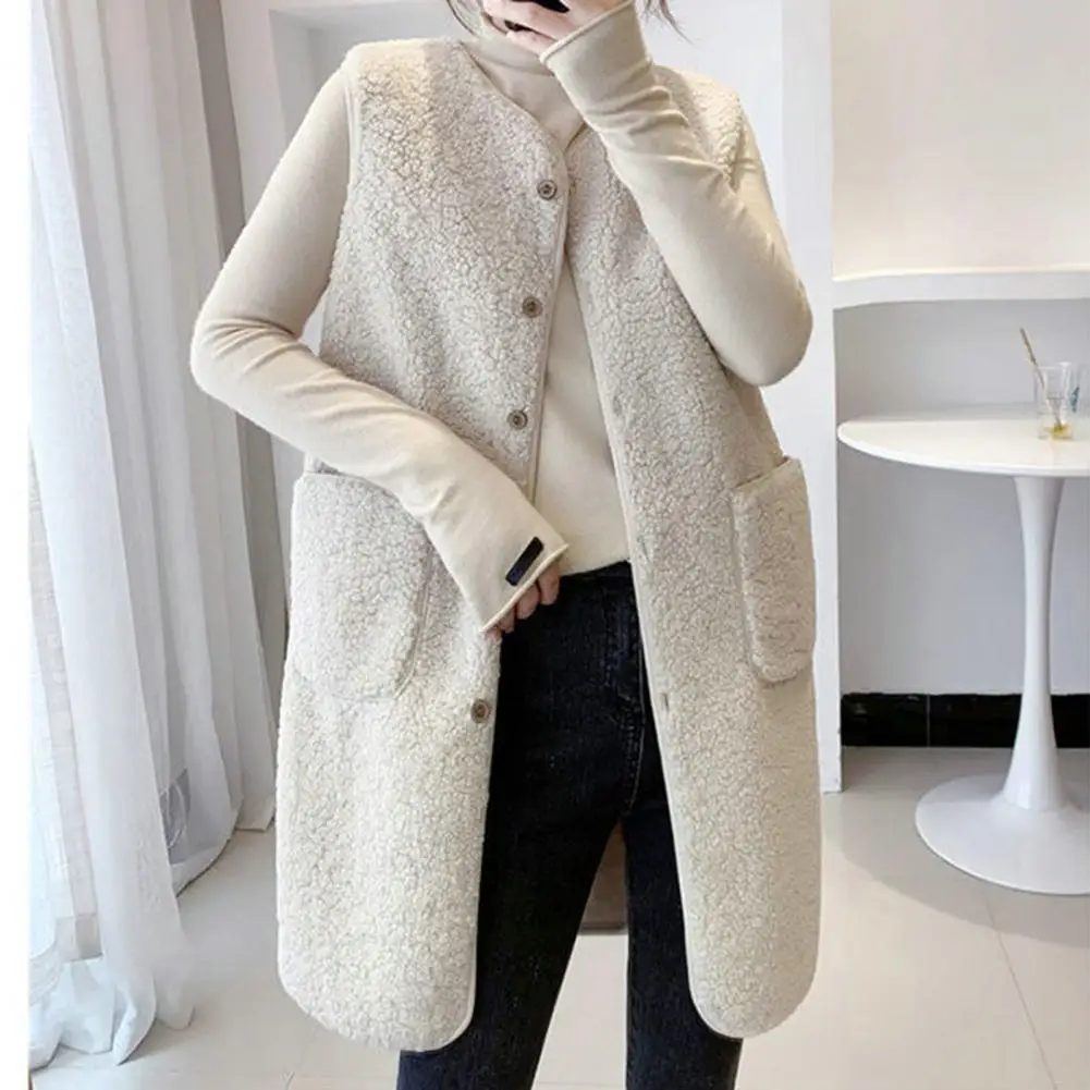 

Mid-length Faux Fleece Vest Women Wool Blend Coat Spring Sleeveless Jacket Casual Chalecos Korean Waistcoat Loose Teddy Casaco