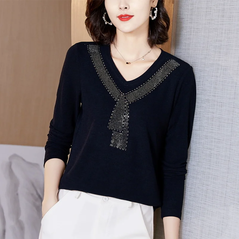 #6326 Casual Slim T-shirts For Women Autumn Winter Long Sleeve V-neck Cotton Bottoming Shirts Ladies Female Basic Tops Sequined
#6326 Casual Slim T-shirts For Women Autumn Winter Long Sleeve V-neck Cotton Bottoming Shirts Ladies Female Basic Tops Sequined