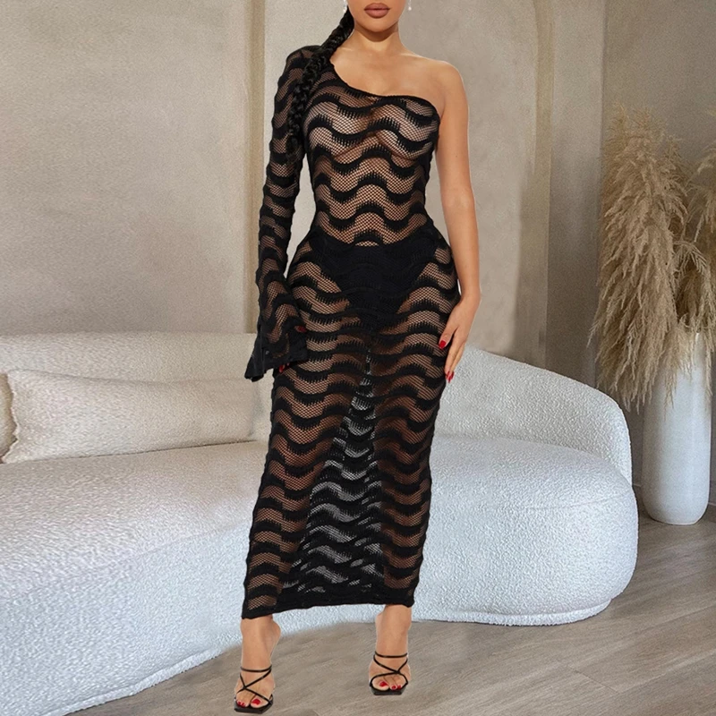 Crochet Knitted Black Long Maxi Dress Full Flare Sleeve Hollow See Through Elegant Evening Dresses For Women Luxury Y2k Clothes
Crochet Knitted Black Long Maxi Dress Full Flare Sleeve Hollow See Through Elegant Evening Dresses For Women Luxury Y2k Clothes