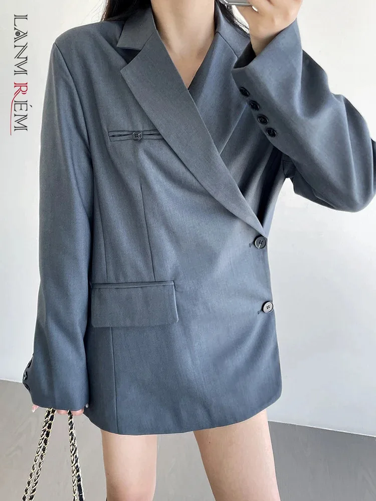 

[LANMREM] Asymmetric Design Blazers For Women Solid Single Breasted Long Sleeve Female Jackets Fashion 2024 Spring New 26D8152