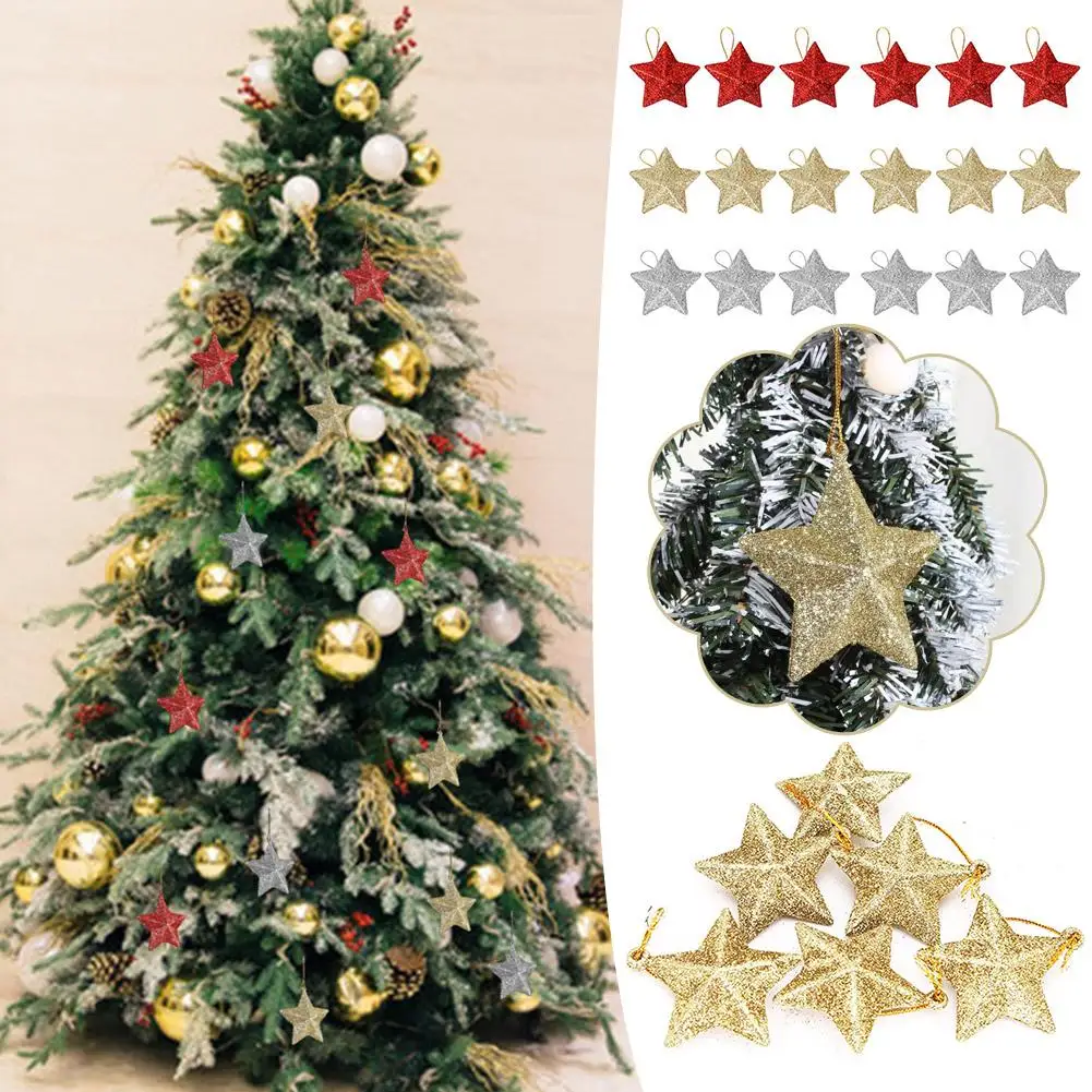 

6pcs 2024 Christmas Tree Ornaments Top Stars LED Light Lamp Christmas Decorations For Home Xmas Trees New Year