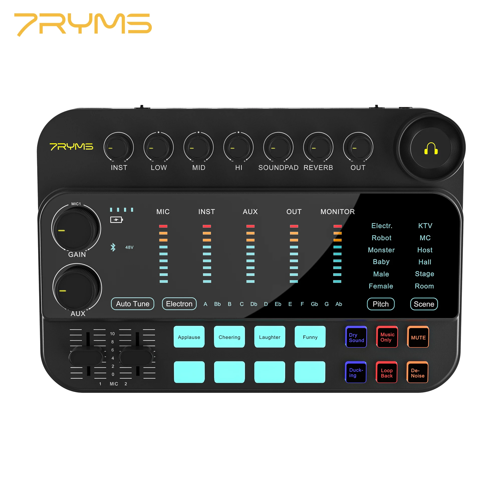 

7Ryms 7Caster SE2 USB Audio Interface with XLR, 3.5mm, 6.35mm Instrument Inputs for Recording, Streaming and Podcasting, ect