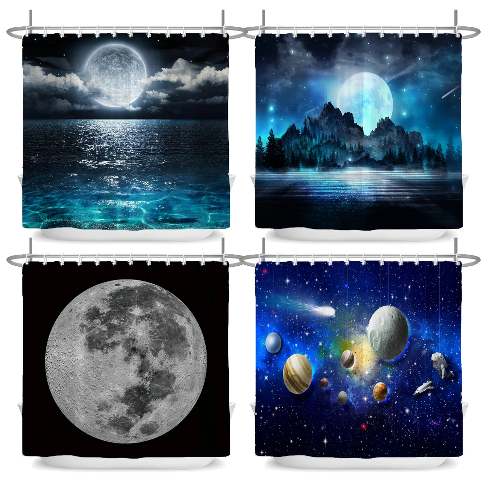 

Star Galaxy Planet Shower Curtain Nebula Night Starry Sky Universe Space Fantasy Polyester Home Bathtub Decor with Hooks