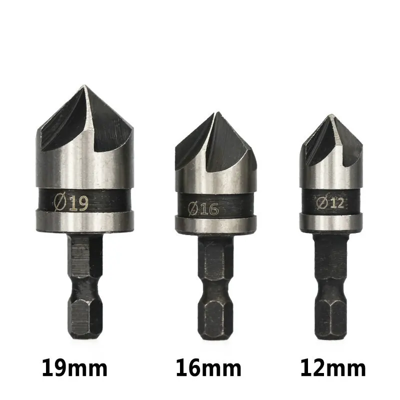 

1/2/3pcs 82Degrees Chamfer Drill Bit Set 12/16/19mm 5Flute Woodworking Drill Bit Cutter Countersink Drill Bit Set Metal Drilling