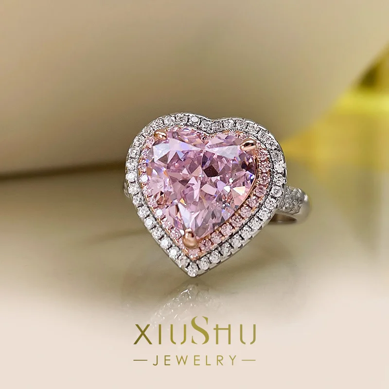 

5 Carat Artificial Love Cherry Blossom Pink Diamond Ring 925 Sterling Silver Imported High Carbon Ice Cut Explosive 85