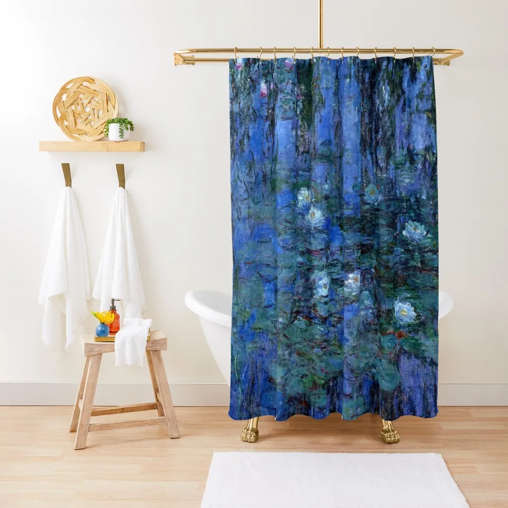 

Water Lilies Monet vibrant blue Shower Curtain Modern Accessory Bathrooms Elegant Bathroom Curtain