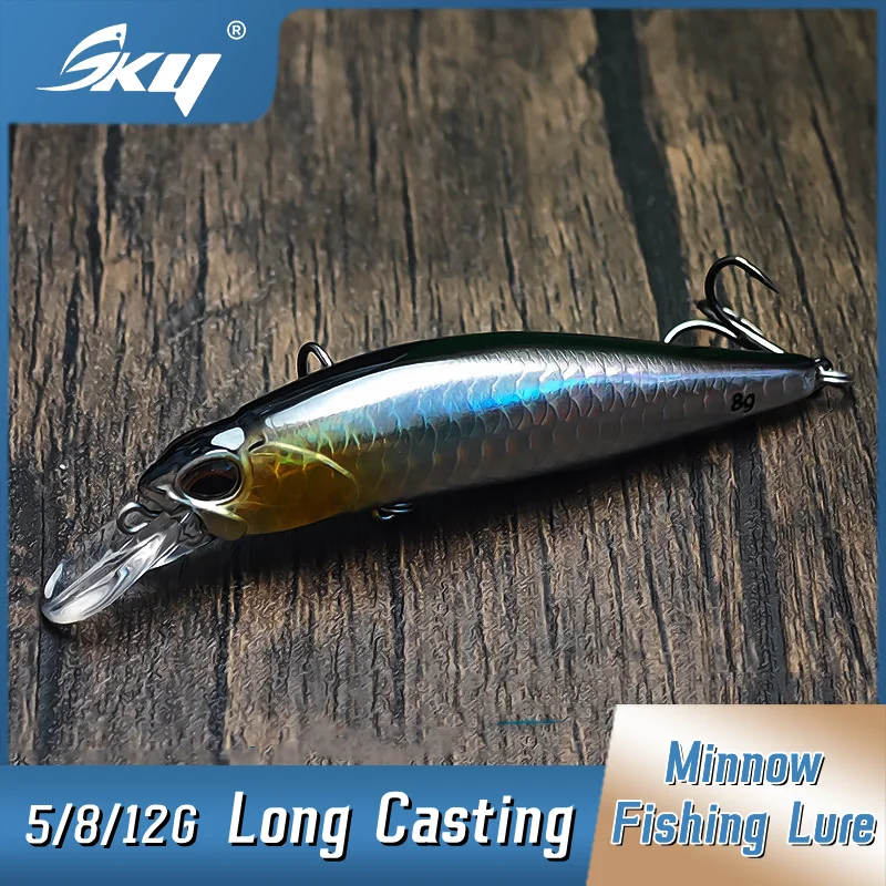 

SKY Fishing Lure 5/8/12G Long Casting Minnow Bait With Treble Hooks Artificial Swimbait Wobbler For Pike Fakebait Tackle