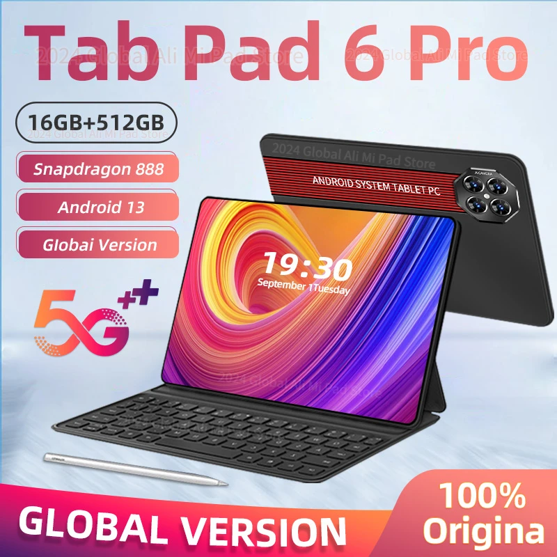 

2024 Global Version Original Pad 6 Pro Tablets PC Snapdragon 888 10000mAh Android 13 11 inch 16GB+512GB 5G HD 4K Screen WIFI Mi