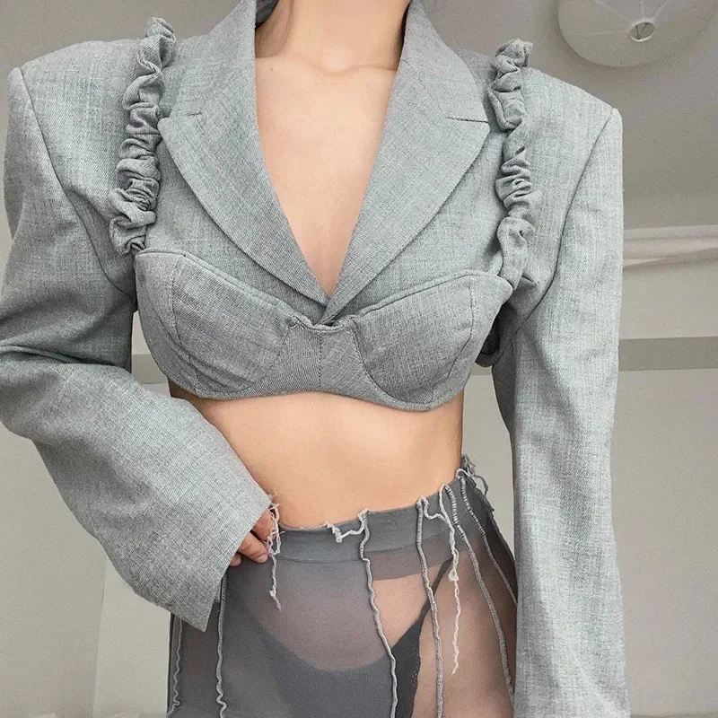 Women Shoulder Pads Jackets 2023 Korean Fashion Sexy Cropped Blazer Short Long Sleeve Chic Y2k Stylish Elegant Blazers Grey
Women Shoulder Pads Jackets 2023 Korean Fashion Sexy Cropped Blazer Short Long Sleeve Chic Y2k Stylish Elegant Blazers Grey