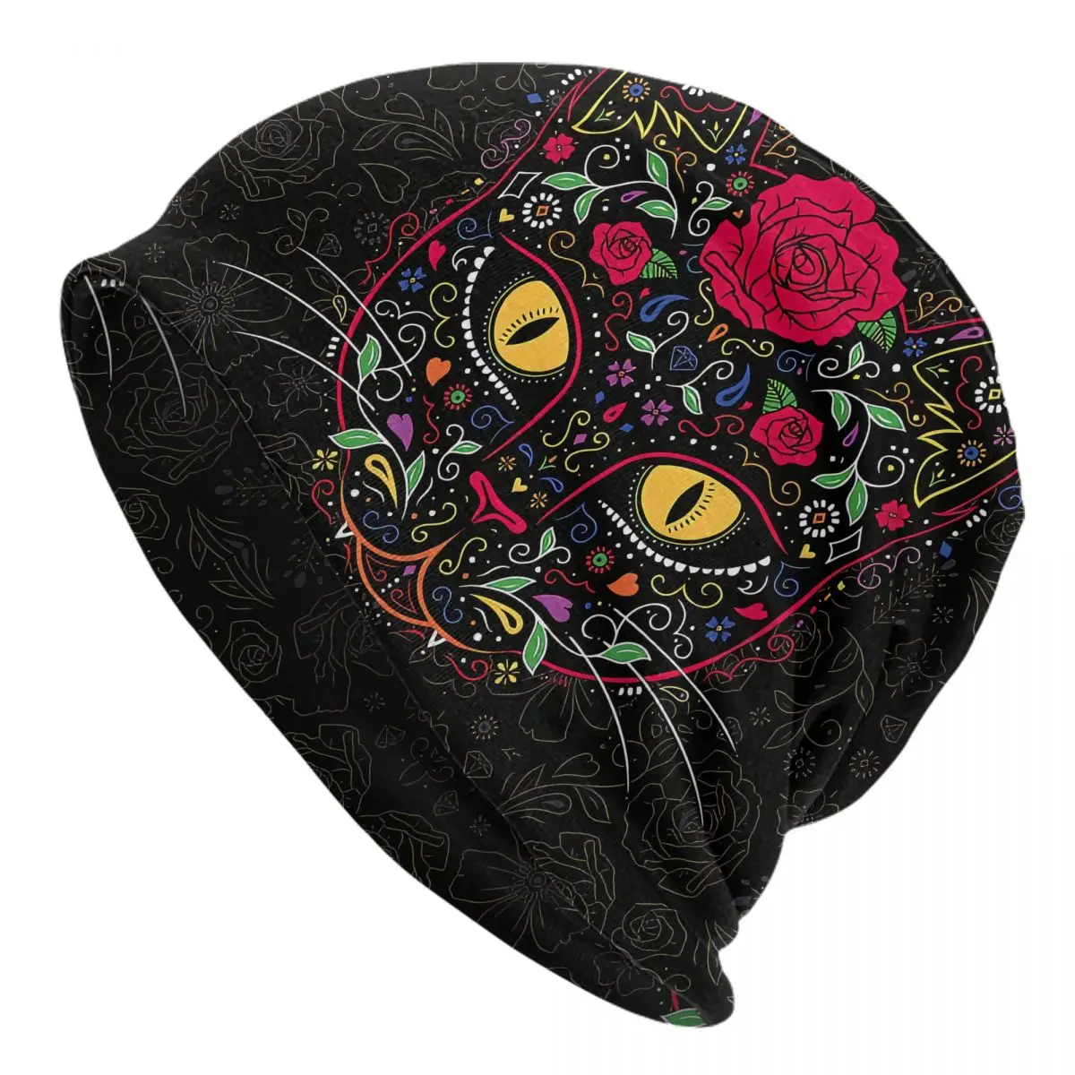 

Skullies Beanies Autumn Spring Hats Day Of The Dead Kitty Cat Sugar Skull Thin Bonnet Hipster Caps Men Women's Earmuffs