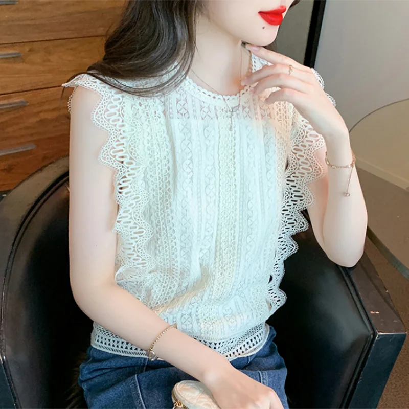Elegant Sleeveless Lace Blouse Women 2023 Summer Clothing Hollow Out Sexy Shirts Woman Casual Solid O Neck Ladies Tops New 27631
Elegant Sleeveless Lace Blouse Women 2023 Summer Clothing Hollow Out Sexy Shirts Woman Casual Solid O Neck Ladies Tops New 27631