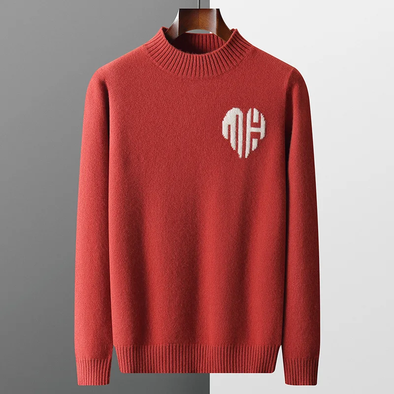 

Мужской утепленный кашемировый свитер MVLYFLRT, пуловер с высоким воротником, вязаный свитер из 100% чистой шерсти с вышивкой для осени и зимы