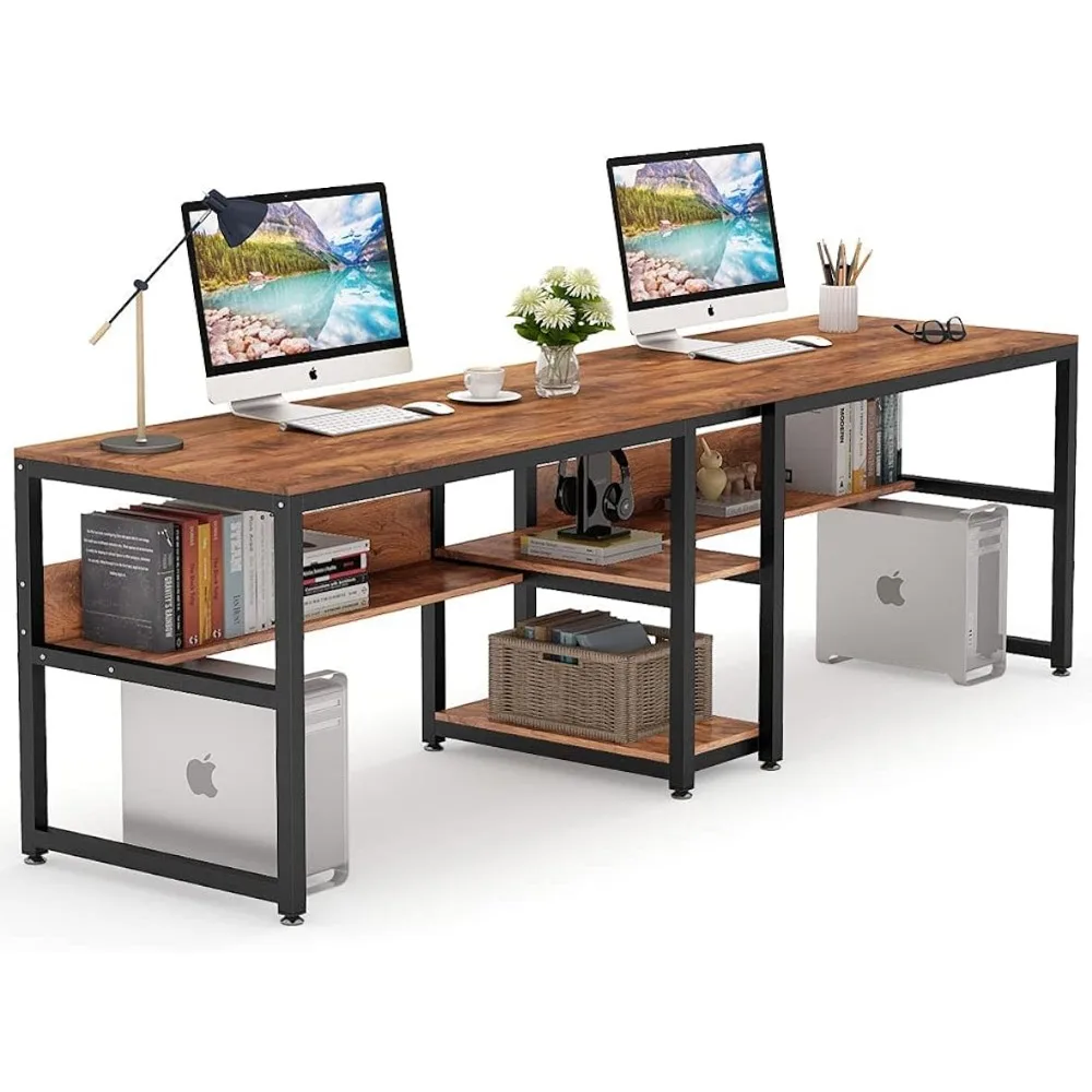 

Two Person Desk with Bookshelf,78.7 Computer Office Double Desk for Two Person,Rustic Writing Desk Workstation with Shelf(Brown)