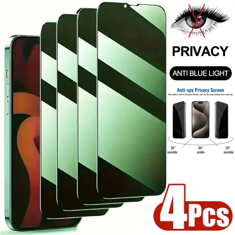 

4PCS Anti-Spy Glass For iPhone 15 14 13 12 11 PRO MAX Privacy Screen Protectors For iPhone XS Max XR 7 8 Plus SE Tempered Glass