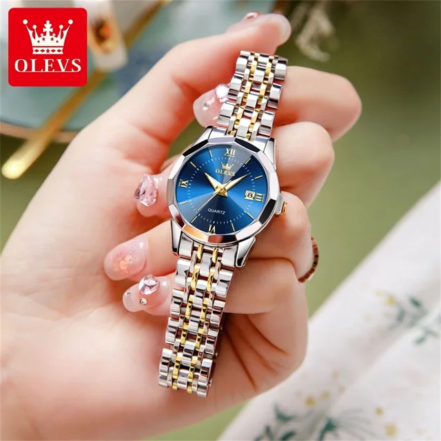 OLEVS-Montre à Quartz Étanche avec Bracelet en Acier Inoxydable pour Femme, Coffret Cadeau Original 2