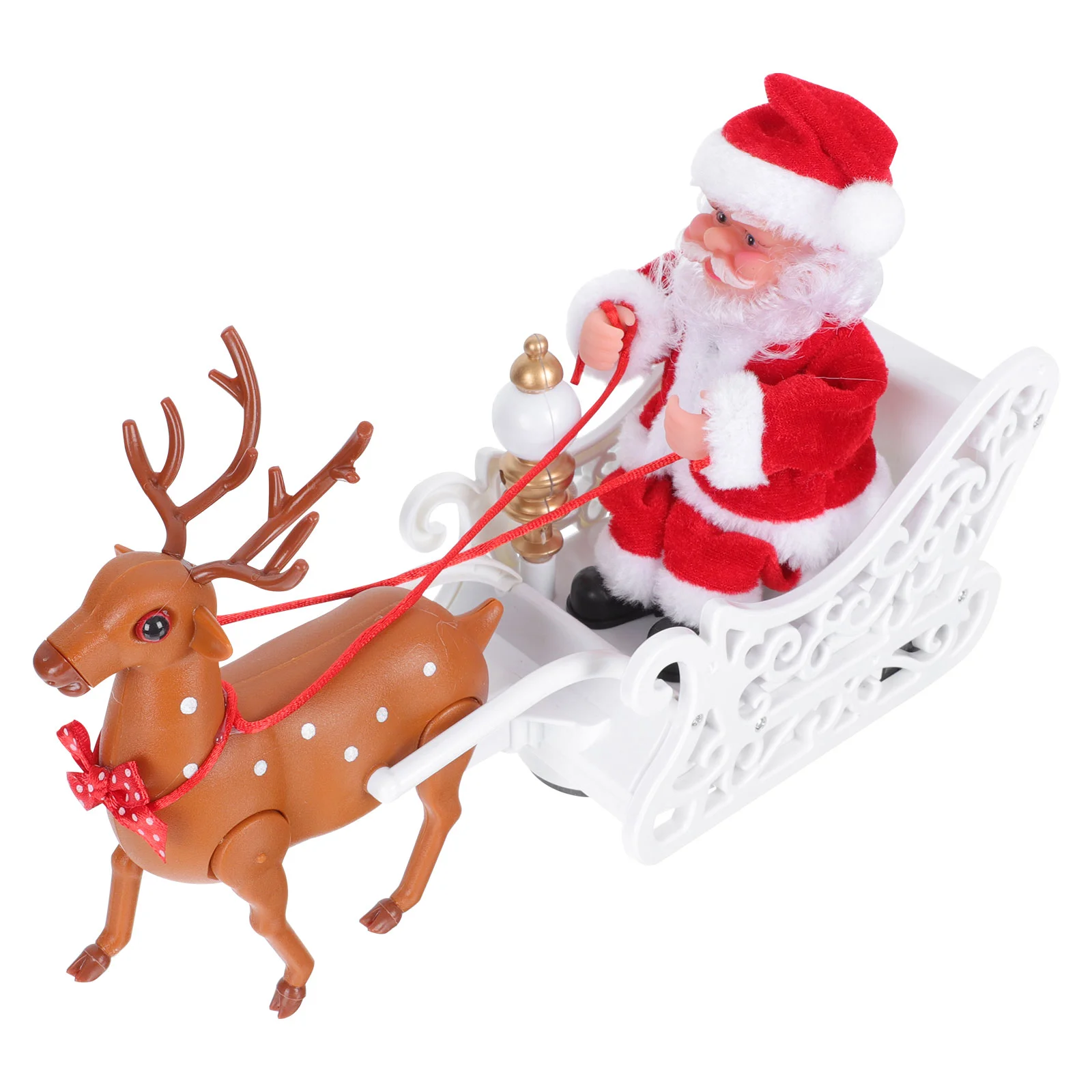 

Santa Claus Elk Sled: 2022 Christmas Electric Car Pulling Cart with LED Light Running Walking Riding Reindeer Xmas Decor New