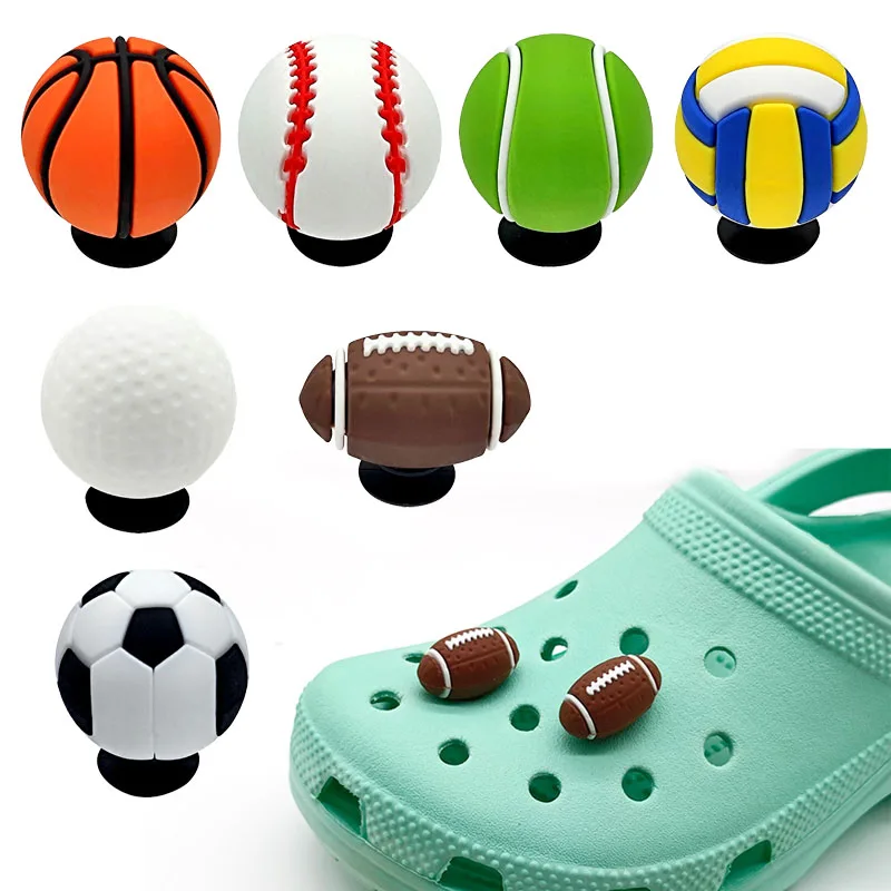 

1pcs 3D Basketball Rugby Football Volleyball Tennis Shoe Charms Accessories Sneakers Shoe Decorations Pins for Woman Men