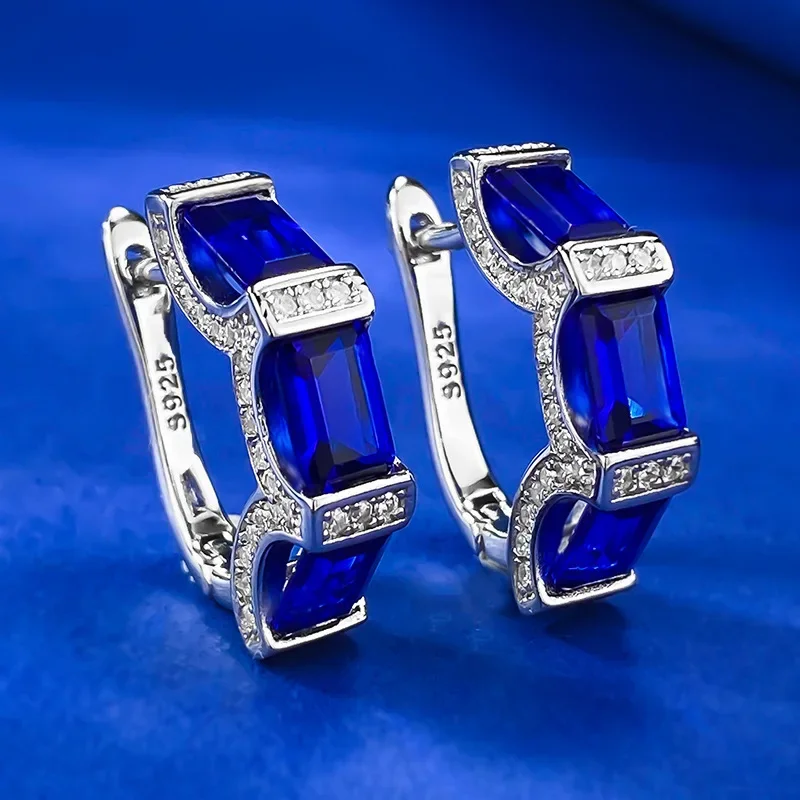 

Handmade Sapphire Diamond Hoop Earring 100% Real 925 Sterling Silver Jewelry Party Wedding Earrings for Women Engagement Bijou