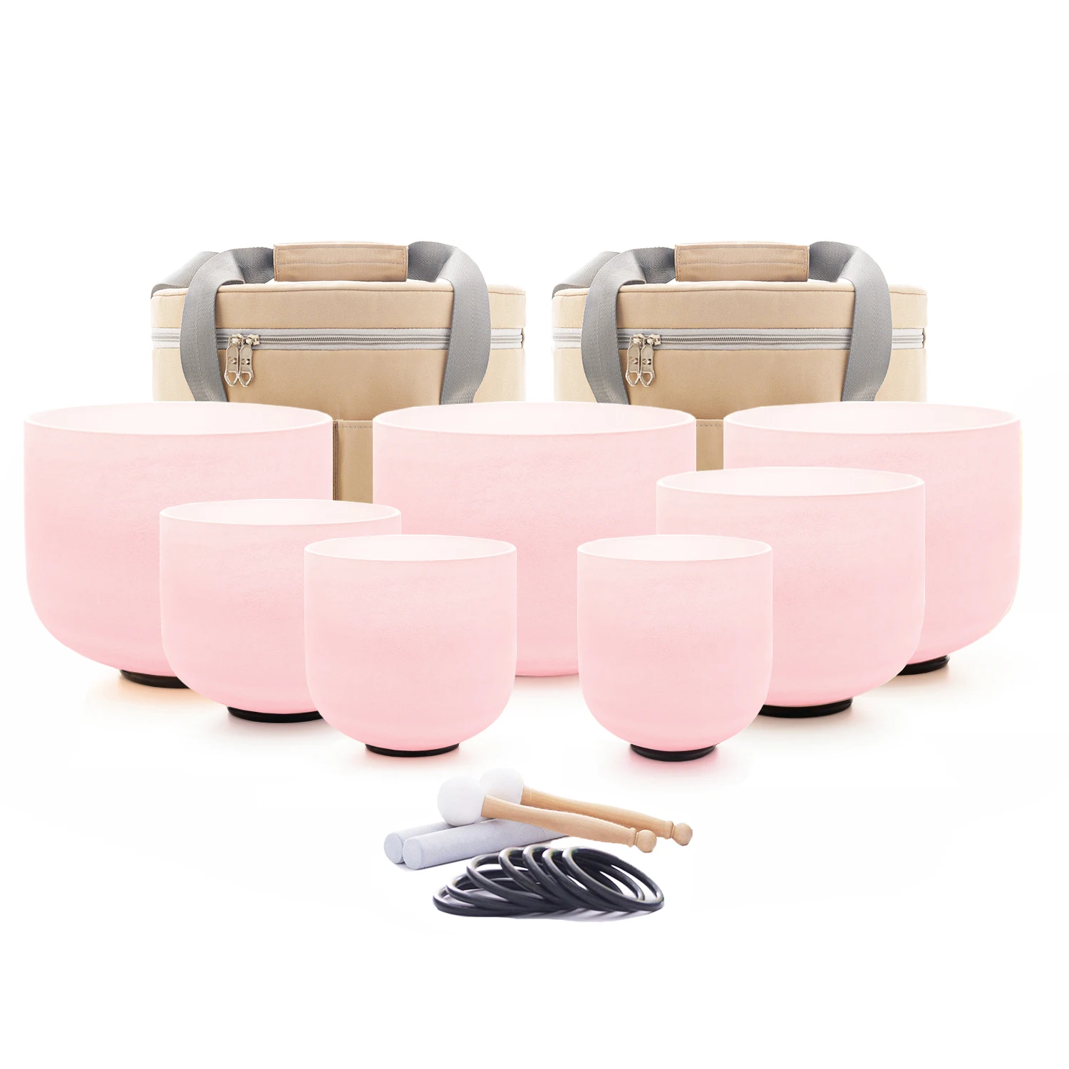 

Hye-eun 6-12inch Pink Frosted Quartz Crystal Singing Bowl 7pcs Chakra Set CDEFGAB Note with/without Carry Case for Sound Healing