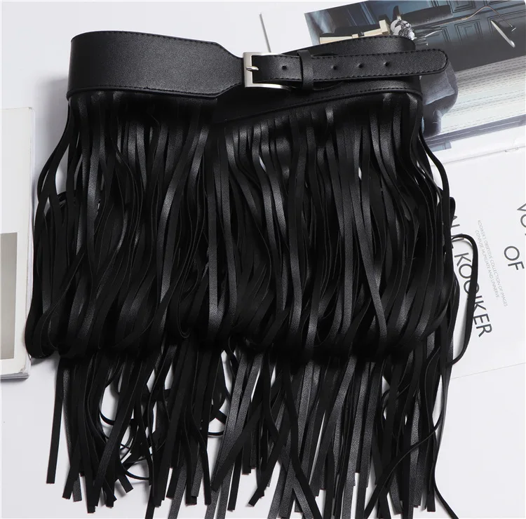 LANMREM Basics PU Leather Skirt Women Belt Black Color High Street Decoration Full Tassels Skirts Female New Fashion 2DC1326 36 S561130fedf41409e9bf412d52c873e92Z