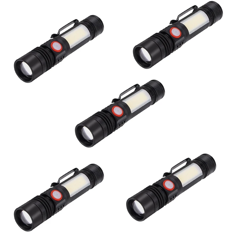 

5X LED Flashlight Waterproof Flashlight Magnetic Torch Zoom T6+COB Flashlight With A Clip Hand Light 18650 Battery Promotion