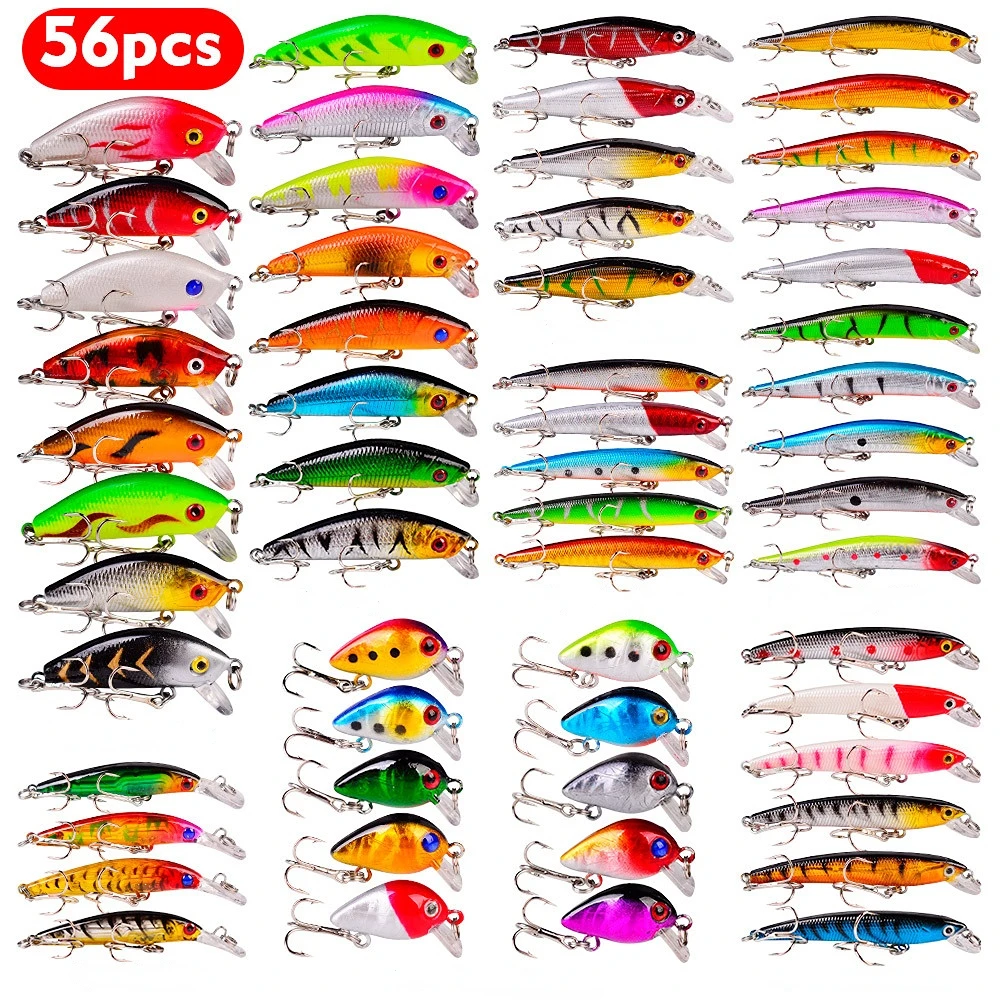 56Pcs/Lot Fishing Lure Minnow Wobbler Isca Artifical Hard Bait Mix Fishing Lure Set
56Pcs/Lot Fishing Lure Minnow Wobbler Isca Artifical Hard Bait Mix Fishing Lure Set