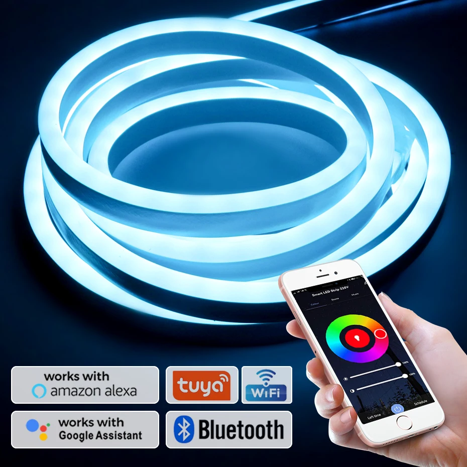 

Smart Wifi Bluetooth 220V RGB Neon Led Light Waterproof 20M 50M 100M 220V LED Neon Strip EU UK AU Plug Outdoor Decor Lighting