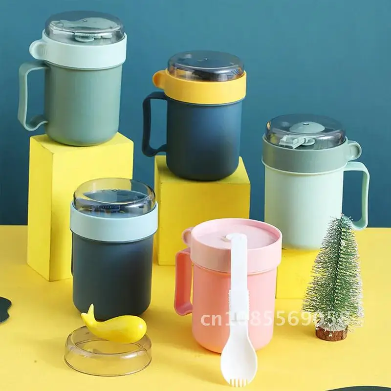 

Thermal Insulated Portable 500ml Lunch Box Food Container Breakfast Cup Leak-Proof Soup Milk Thermos Bottle Tumblers With Spoon