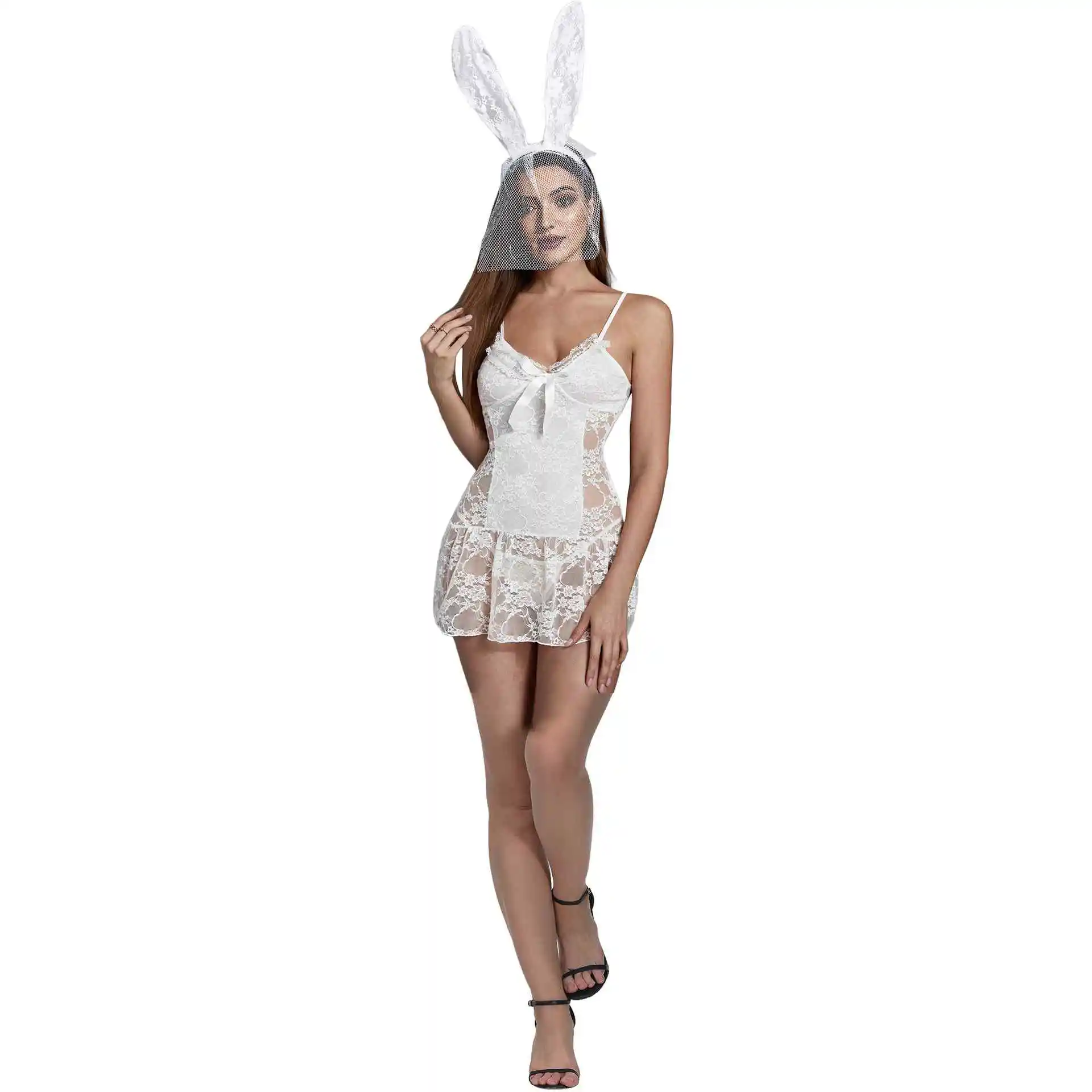 

Wholesale Women's Sexy Lace Transparent Teddy Babydoll Adult Lady Erotic Roleplay Bunny Girl Lingerie Dress Night Fliter Costume
