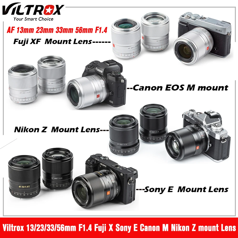 

VILTROX 23mm 33mm 56mm 13mm F1.4 Fuji X Mount Lens Sony E Canon M Nikon Z Mount Lens Auto Focus APS-C Fujifilm XF Camera Lenses