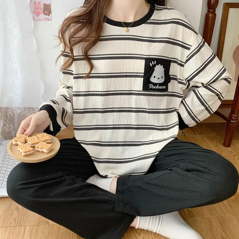 Kawaii Sanrioed Pachacco New Spring and Autumn Cotton Striped Casual Pajamas Cute Cartoon Long Sleeve Loose Home Clothes Set
Kawaii Sanrioed Pachacco New Spring and Autumn Cotton Striped Casual Pajamas Cute Cartoon Long Sleeve Loose Home Clothes Set