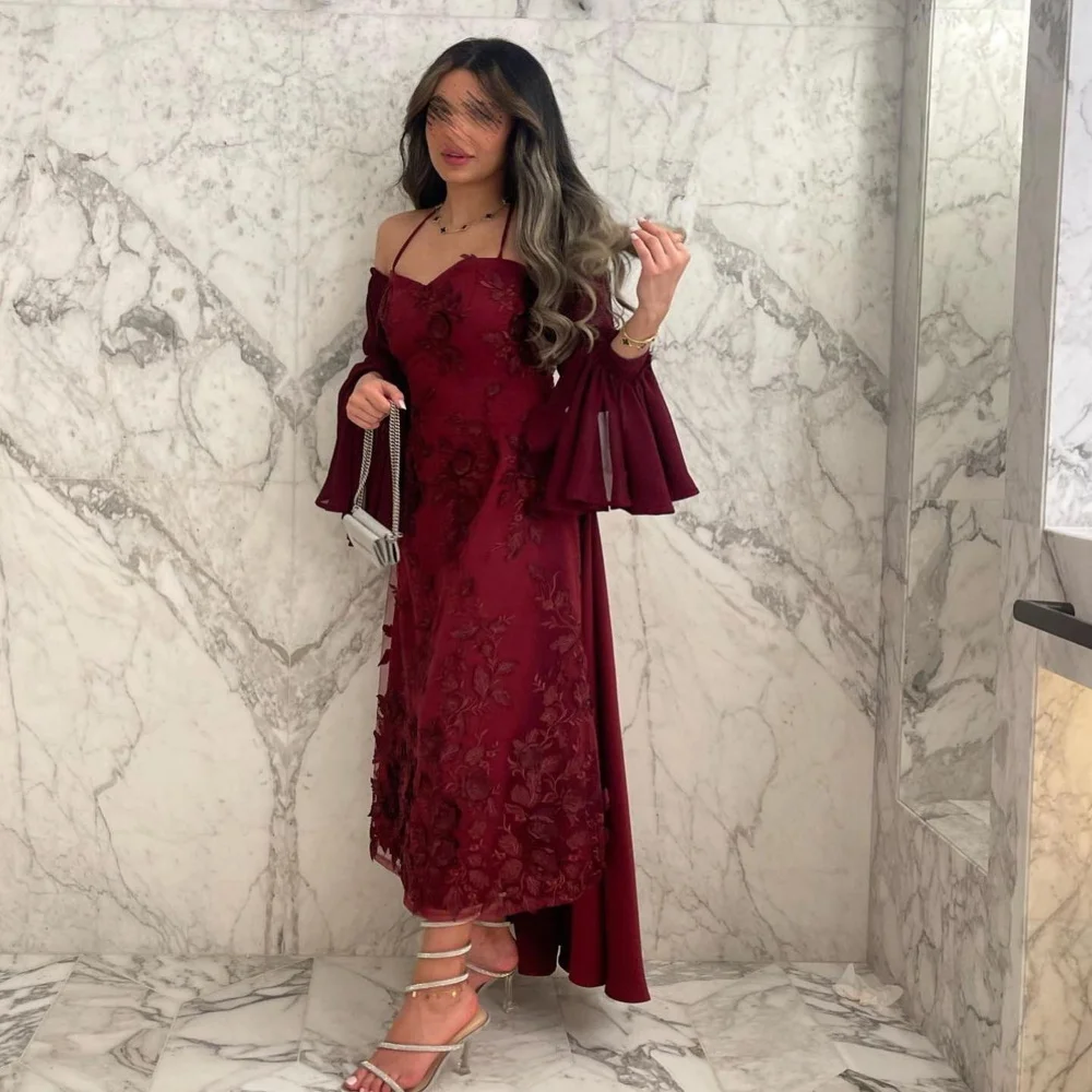 Off The Shoulder Neckline Prom Dresses Satin Summer Evening Dress Ankle-Length Fashion Appliques Saudi Arabia Women's Formal 
Off The Shoulder Neckline Prom Dresses Satin Summer Evening Dress Ankle-Length Fashion Appliques Saudi Arabia Women's Formal