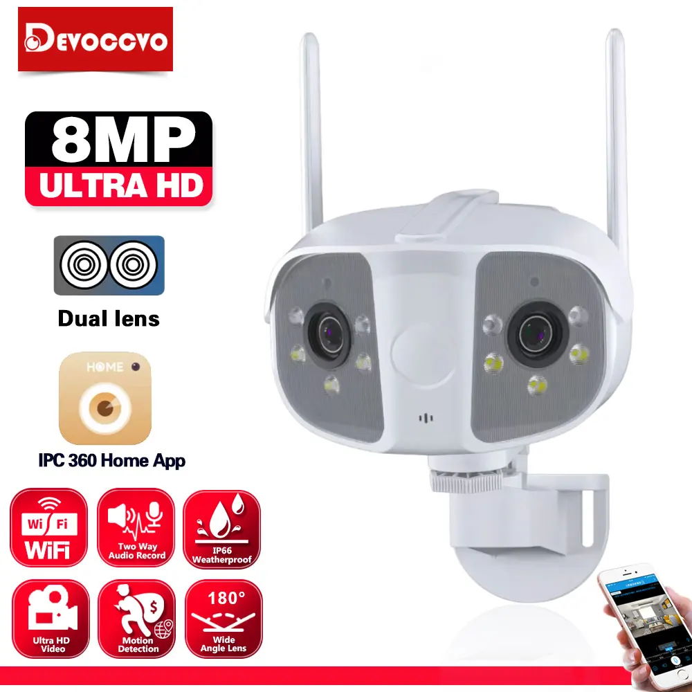 8MP 4K 180° Ultra Wide View Angle Panoramic WIFI Dual Lens 4MP wireless IP Camera Outdoor Motion Detection Home Security Camera
8MP 4K 180° Ultra Wide View Angle Panoramic WIFI Dual Lens 4MP wireless IP Camera Outdoor Motion Detection Home Security Camera