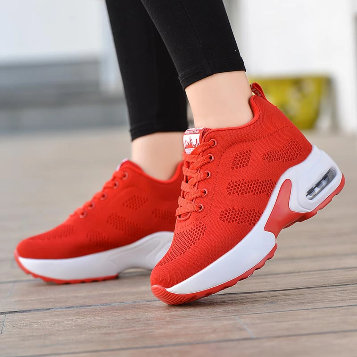 

Red Wedge Shoes Sneakers Women High Top Casual Shoes Increase Fashion Shoes for Girls 1912