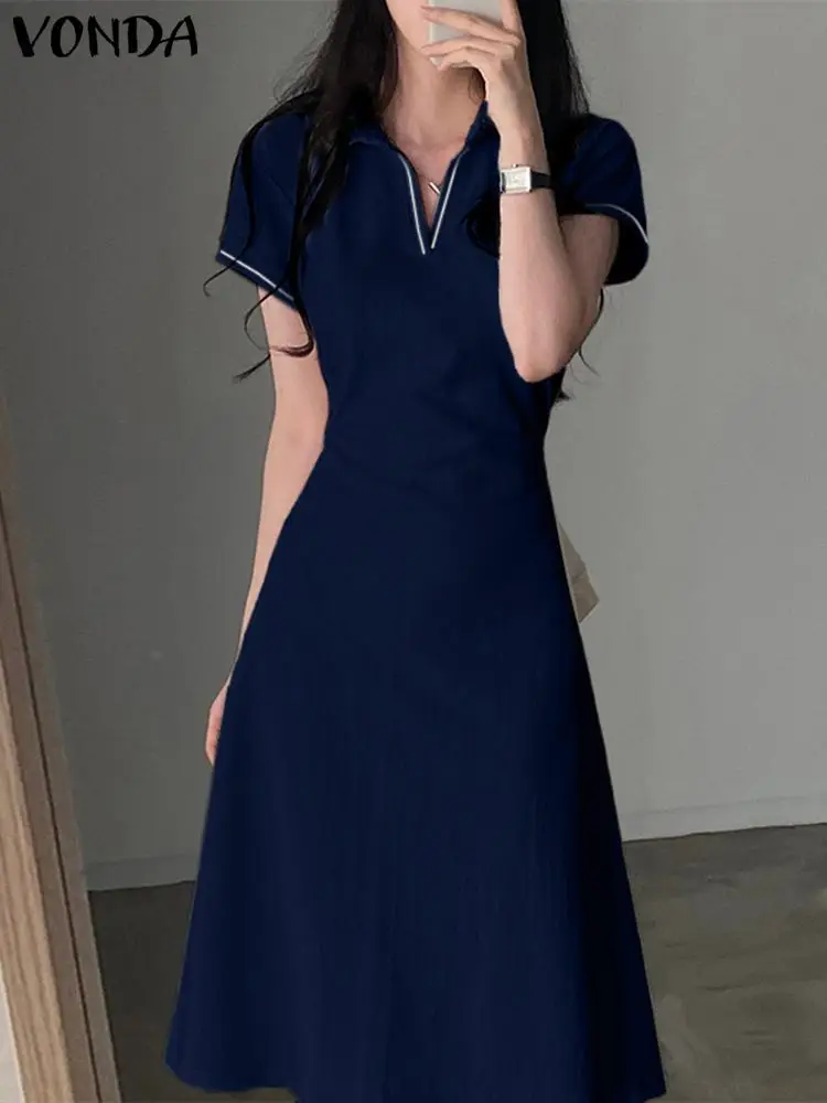 VONDA Elegant Sundress 2023 Summer Solid Color Shirt Midi Dress Casual Loose Short Sleeve Lapel Fashion Vestidos Robe Femme
VONDA Elegant Sundress 2023 Summer Solid Color Shirt Midi Dress Casual Loose Short Sleeve Lapel Fashion Vestidos Robe Femme