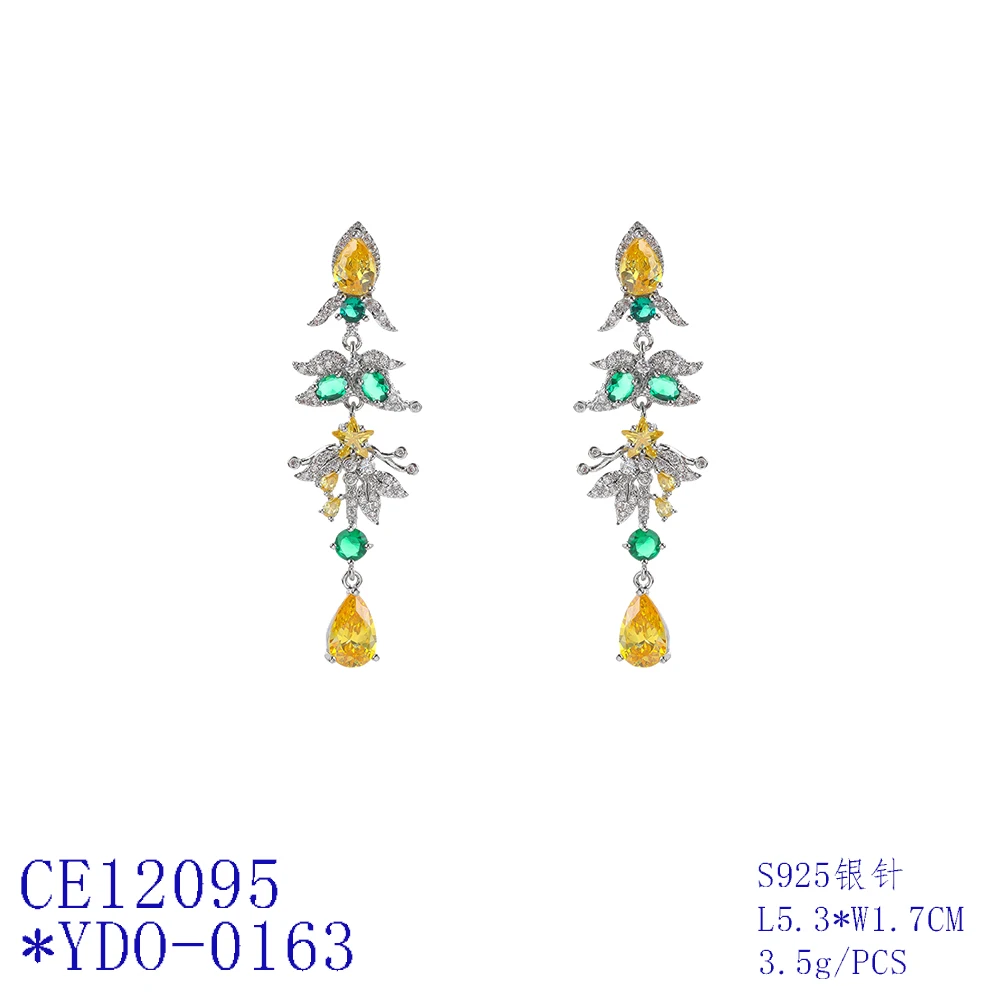 High Quality Cubic Zirconia Star Leaf Shape Dangle Drop Women Long Earrings for Wedding Party Wear CE12095 6 S5623eb6c09dd493b9439643c60a863c0G