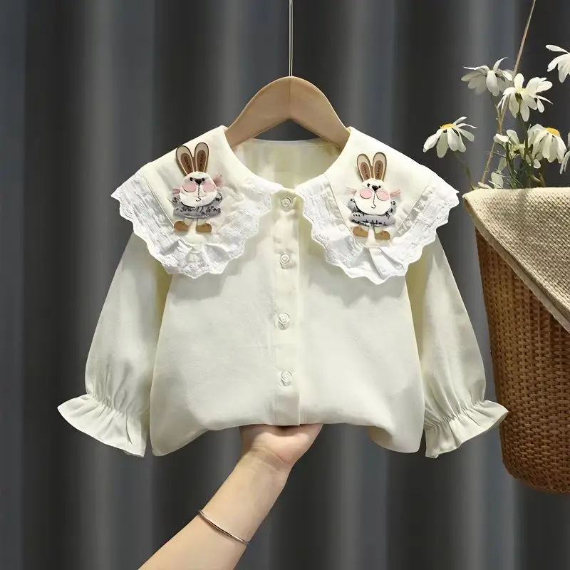 Белая блузка для девочек, милая блузка с длинным рукавом и кружевным воротником в виде кролика, маленькая Дамская блузка в стиле "Лолита", Детская осенняя одежда, топ с вышивкой
Белая блузка для девочек, милая блузка с длинным рукавом и кружевным воротником в виде кролика, маленькая Дамская блузка в стиле "Лолита", Детская осенняя одежда, топ с вышивкой