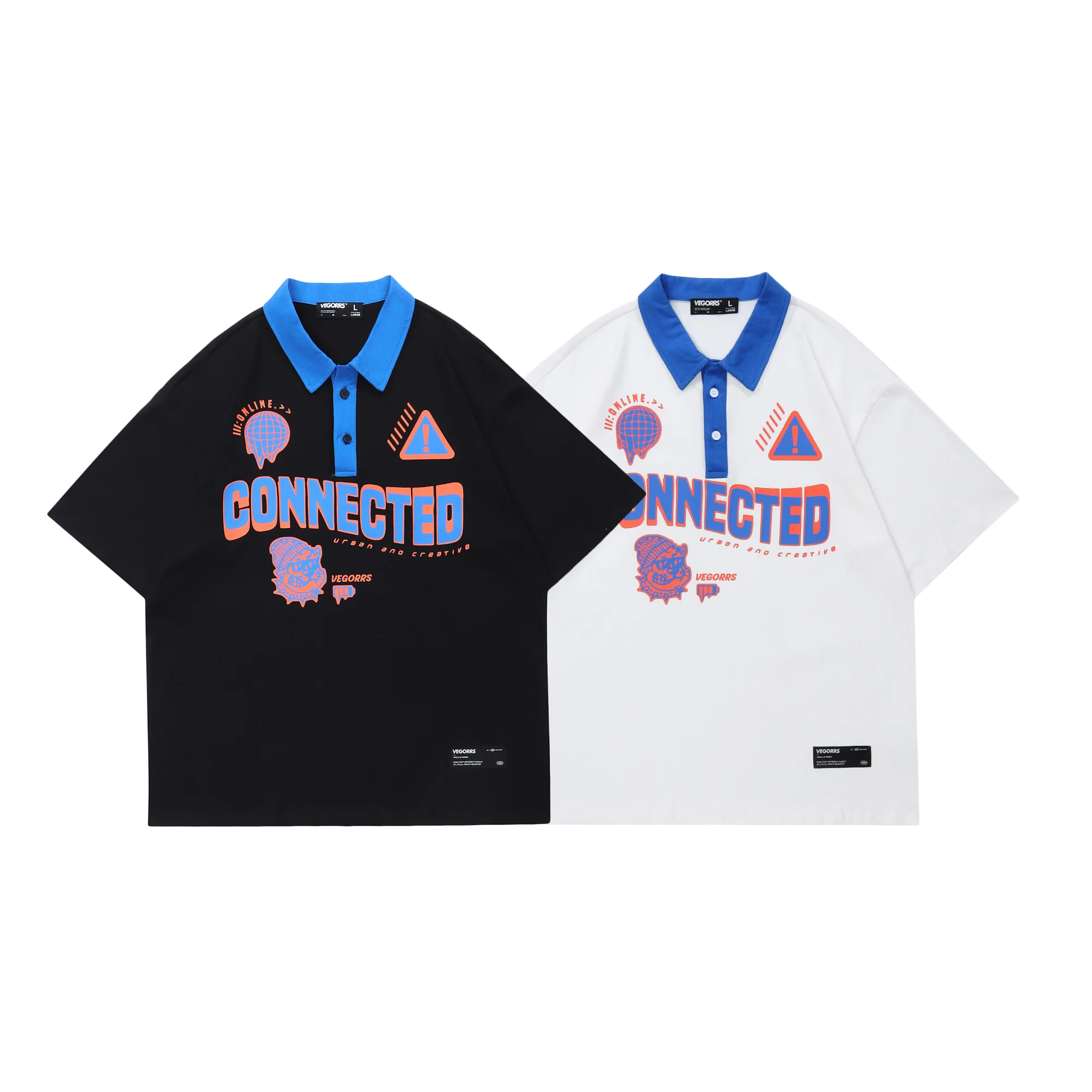 

ATSUNSET маленький пуговица Тигр Поло рубашка хип-хоп Уличная одежда винтажный стиль Харадзюку Футболка Пуловер Топ