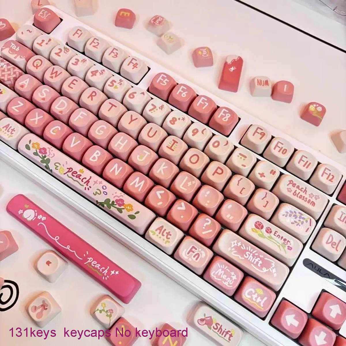 

Pbt Keycaps 131 Keys Cherry Profile Key Caps Cute Girl Pink Custom Keycaps For 61/87/96/98/104/108 Mechanical Keyboard