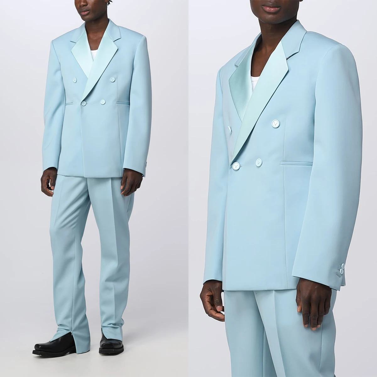 Double Breasted Men's Wedding Suits Notched Lapel Tuxedos Light Blue Groom Wear Evening Party 2 Pieces Customize Coat Pants
Double Breasted Men's Wedding Suits Notched Lapel Tuxedos Light Blue Groom Wear Evening Party 2 Pieces Customize Coat Pants