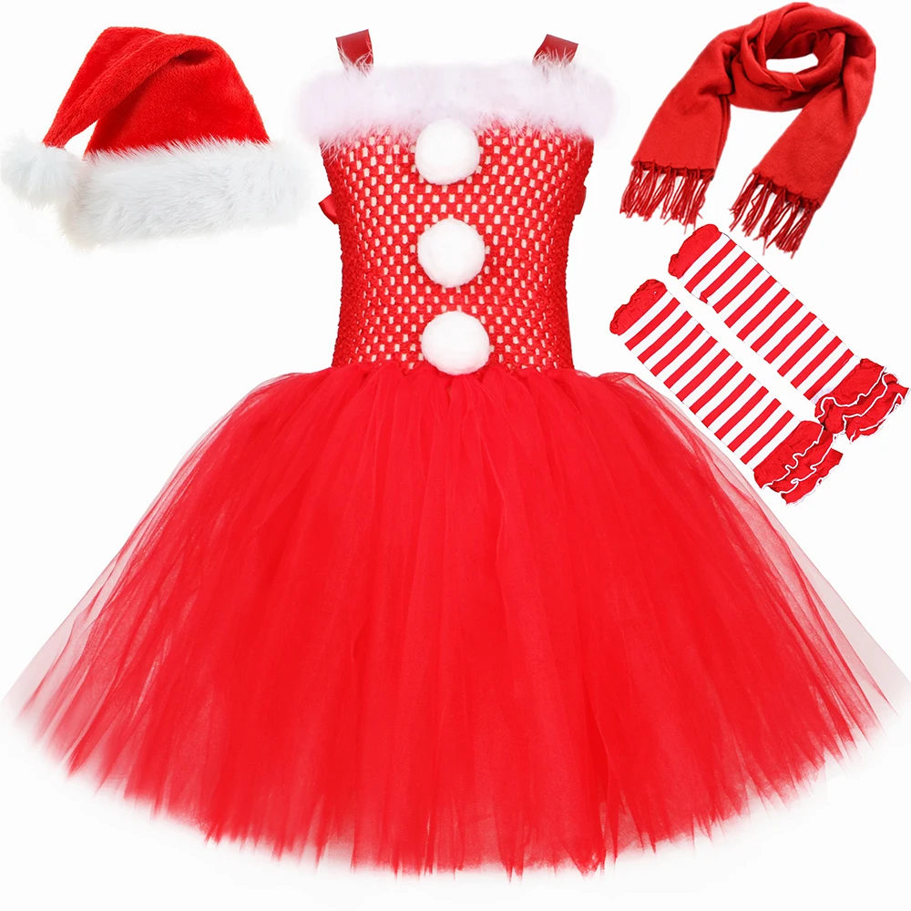 

Рождественский костюм Санта-Клауса для маленьких девочек, яркое платье принцессы с юбкой-пачкой для маленьких девочек, красная Детская одежда на Новый год и Рождество, наряды