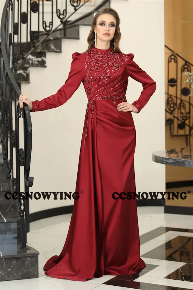 Satin Beaded Long Sleeve Muslim Evening Gown Islamic Hijab Formal Party Dresses High Neck Women Arabic Kaftan Robe De Soiree
Satin Beaded Long Sleeve Muslim Evening Gown Islamic Hijab Formal Party Dresses High Neck Women Arabic Kaftan Robe De Soiree
