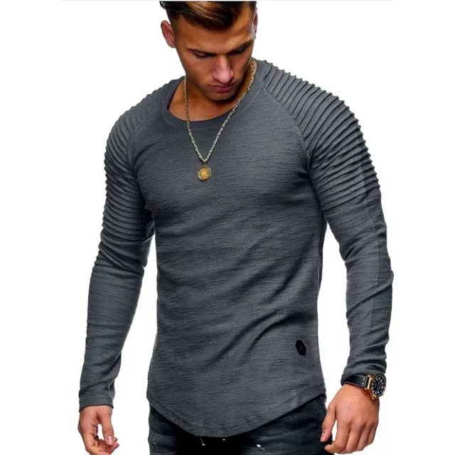 T-Shirt à Manches sulfPlissées pour Homme, Vêtement Décontracté, à la Mode, Slim, Basique, Tendance Printemps 2021 2