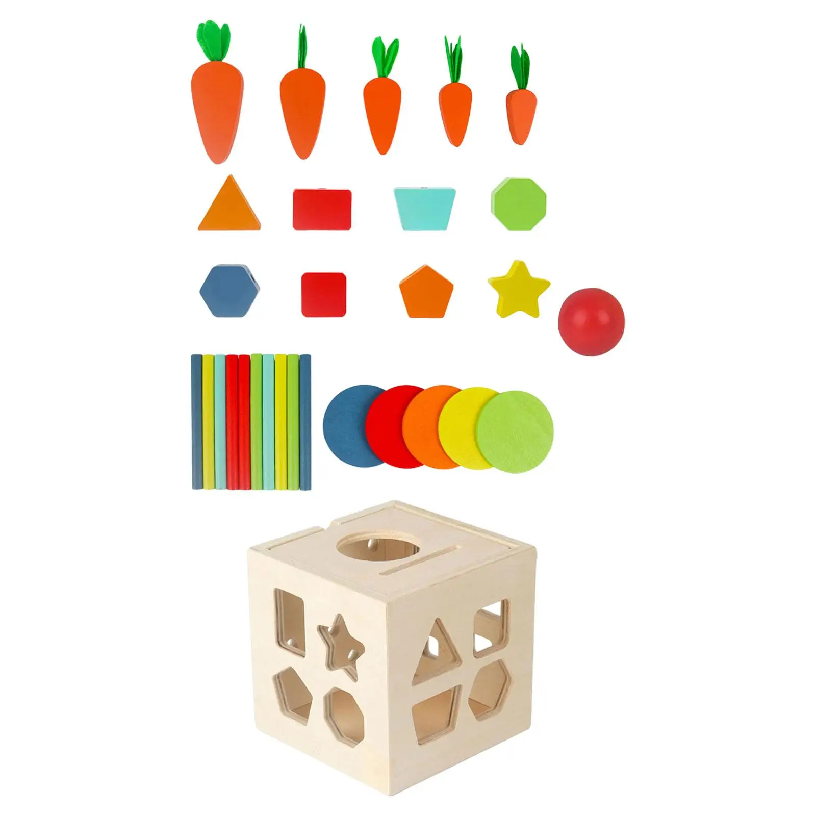 

Wooden Montessori Toy Shape Size Sorting Puzzle Farm Carrots Harvest Game Preschool Learning Toys for Baby Boys Girls Gift