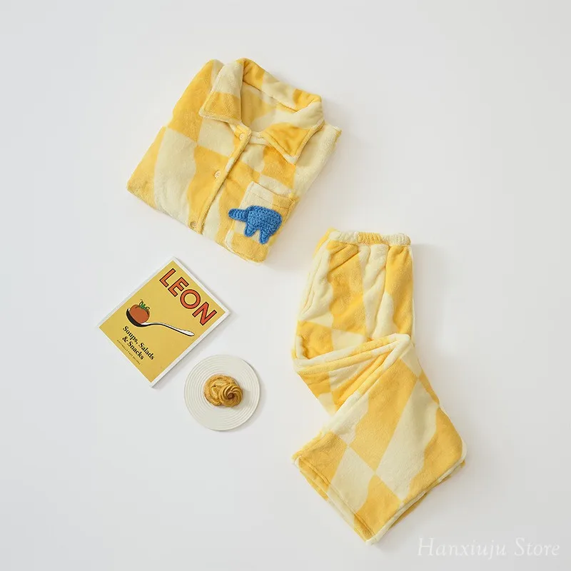 Warm Thick Flannel Casual Women's Pajamas Sets Yellow Color Long Sleeve Sleepwear Suits Winter Autumn Plus Pyjamas 12 S5633eb48fac74747b2645bad99d622575
