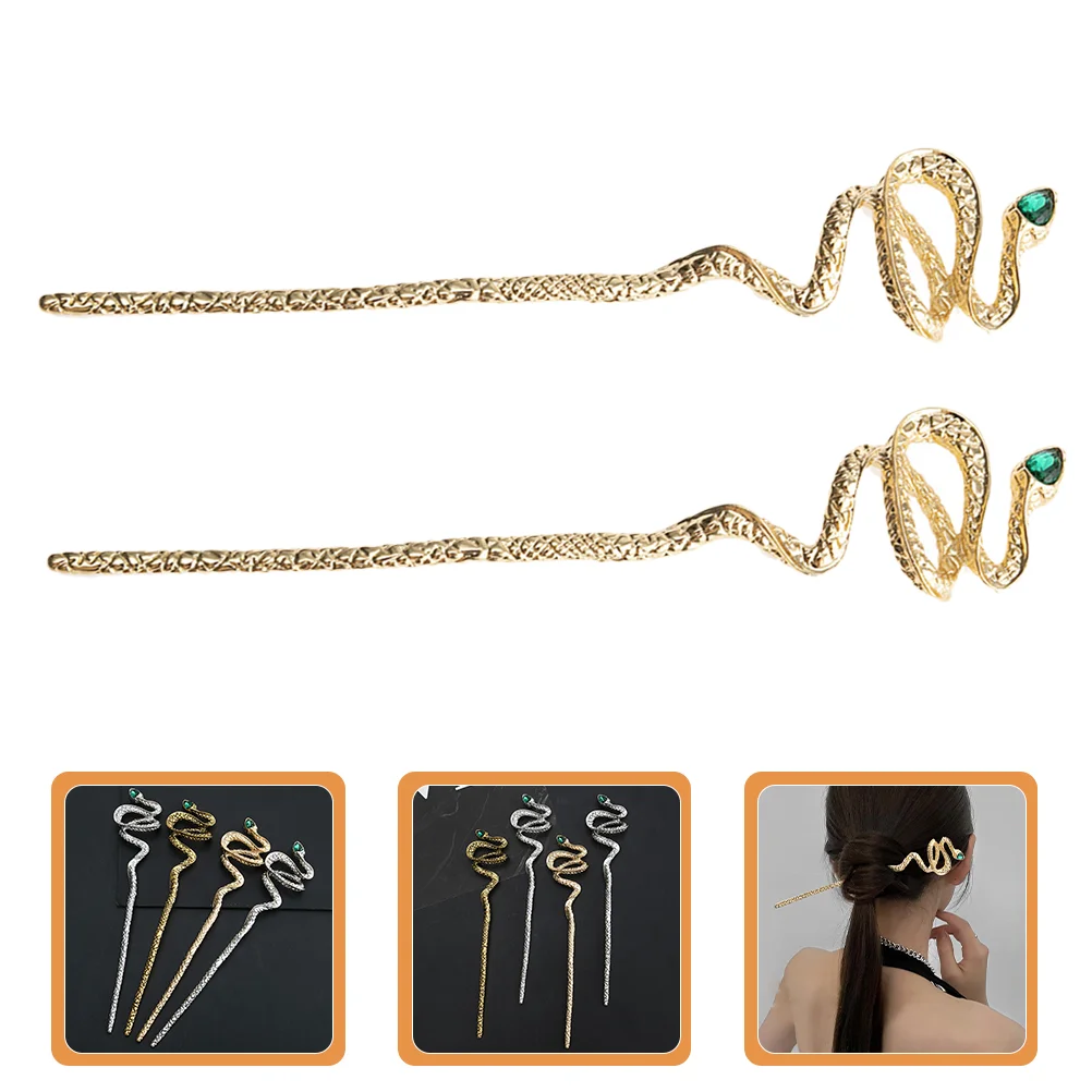 

2 Pcs Chinese Hairpin Decor Sticks Girl Accessories Chopsticks Snake Bun for Women Zinc Alloy Buns Women's