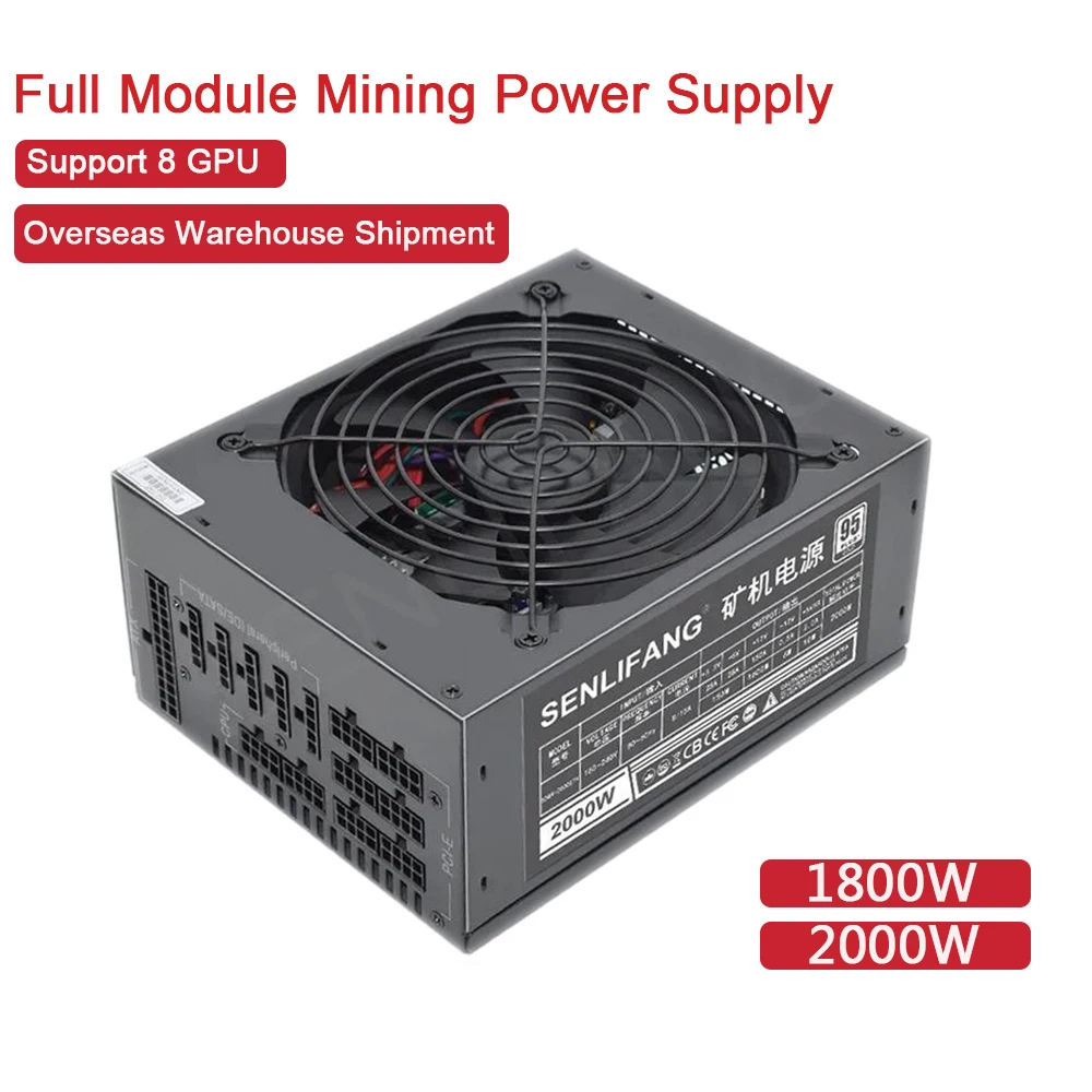 

2000W 1800W New Full Module Mining Power Supply Support 8 GPU Ethereum ETC RVN ATX PC PSU For BTC Miner Machine