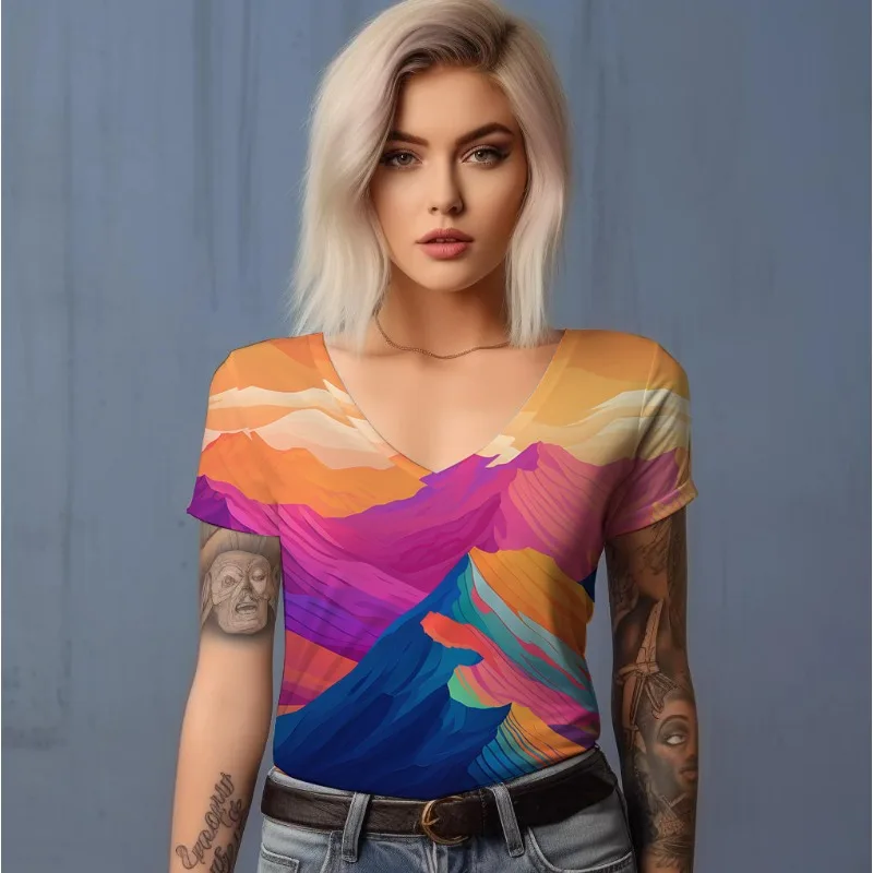 Футболка женская с коротким рукавом, удобная дышащая модная Свободная Повседневная рубашка с 3D-принтом гор, на лето 
Футболка женская с коротким рукавом, удобная дышащая модная Свободная Повседневная рубашка с 3D-принтом гор, на лето