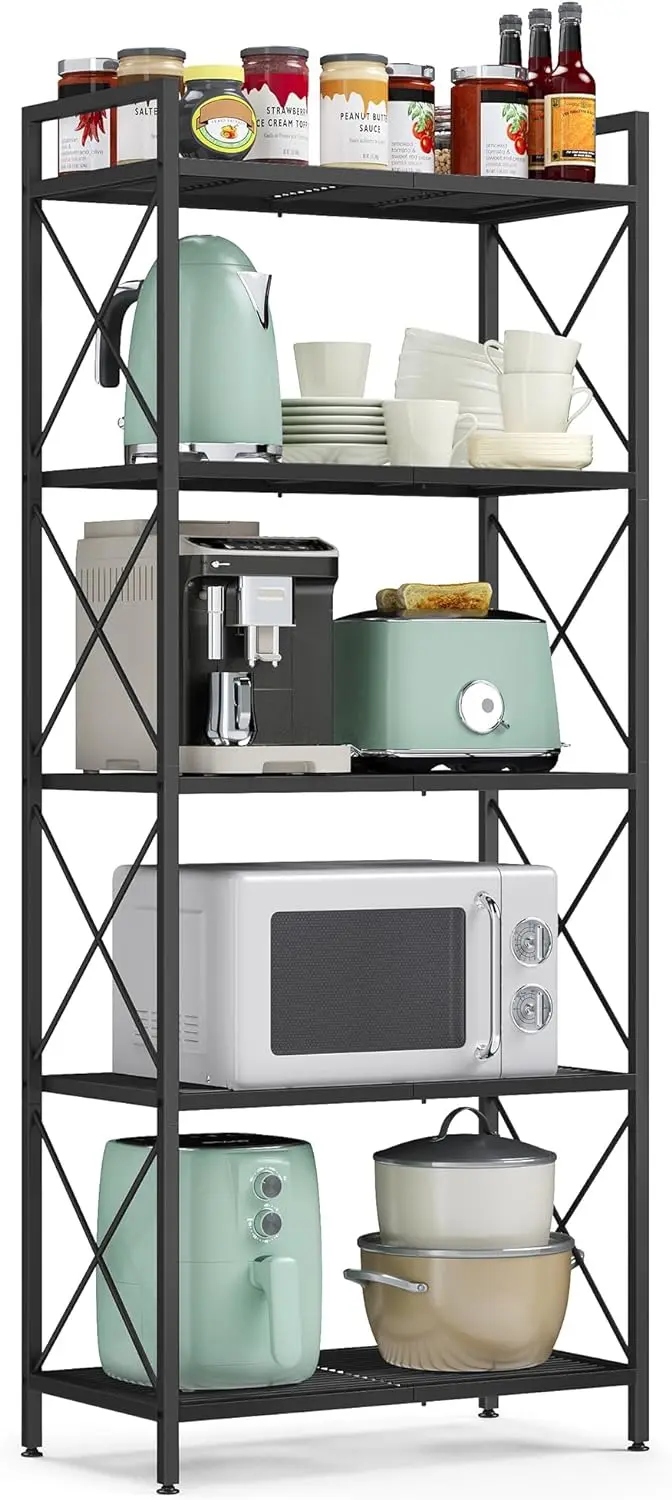 

SONGMICS 5-Tier Metal Storage Rack, Shelving Unit with X Side Frames, Dense Mesh, 12.6 x 23.6 x 57.3 Inches, for Entryway, Kitch