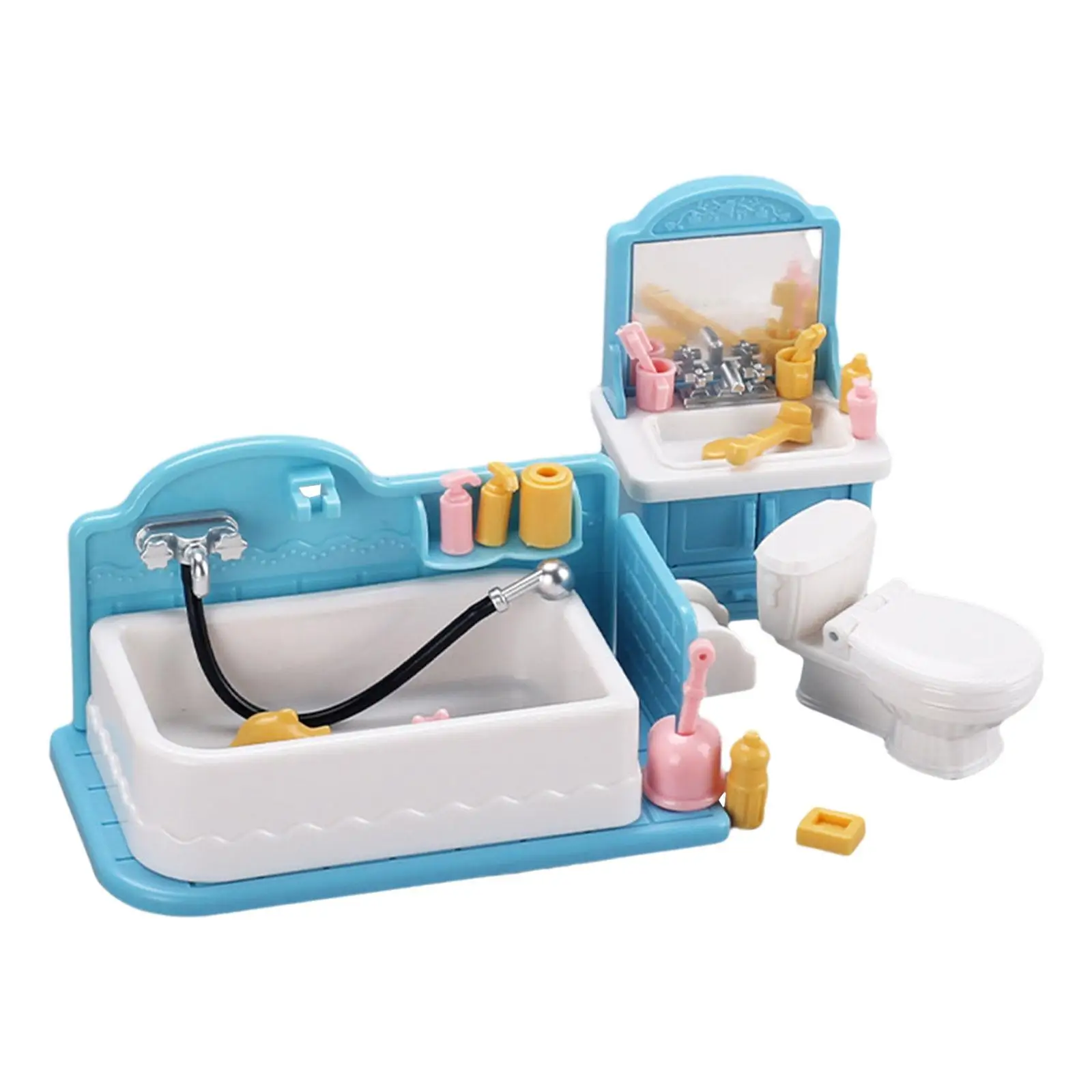 

1:12 Scale Dollhouse Bathroom Set Ornament Classic Pretend Play Toy Micro Landscape Simulation Include Mini Toilet Sink Bathtub